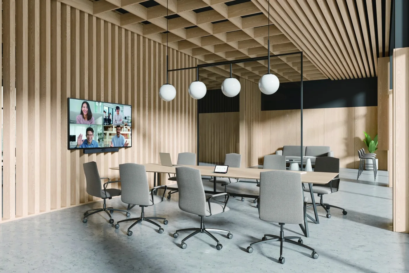 MeetingBar A40 於木質壁板會議室